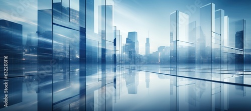 Blue-glass office buildings and reflections used as a business architecture background