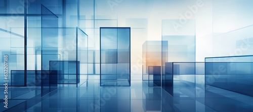 Modern office architecture made from transparent blue glass cubes