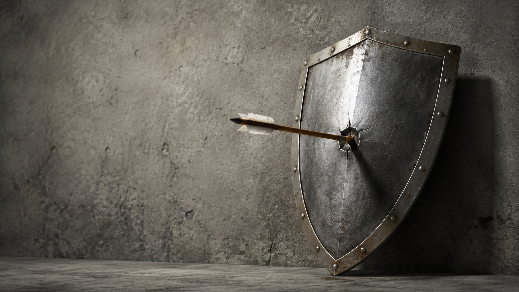 Metal shield with arrow embedded, sample image
