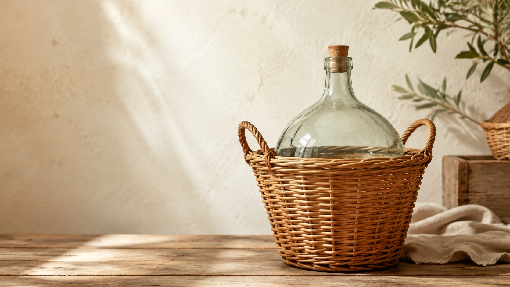 Glass carboy in wicker basket, sample image