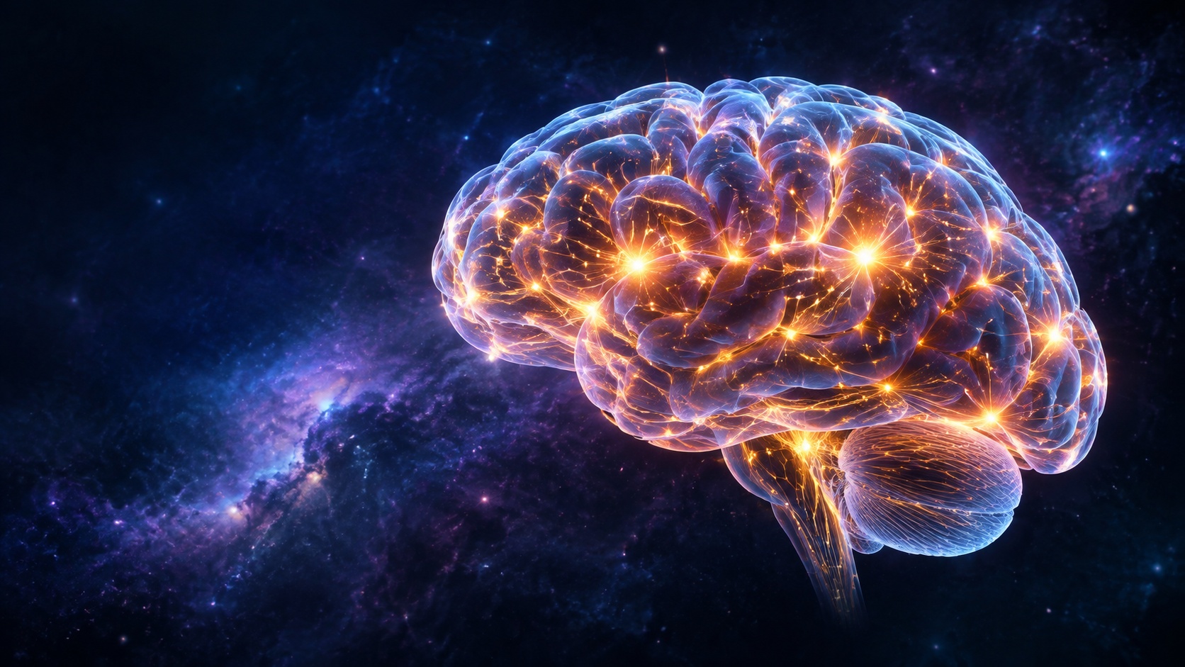 3D human brain with glowing neural connections sample image