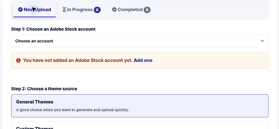 Auto Upload setup page